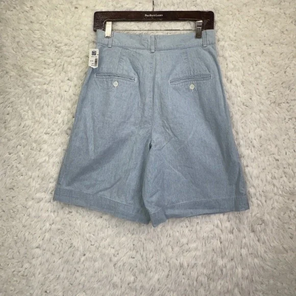 Gap Vintage 90s Pleated Chambray Shorts 9/10 Light Blue High Waisted Retro NOS - Picture 2 of 8